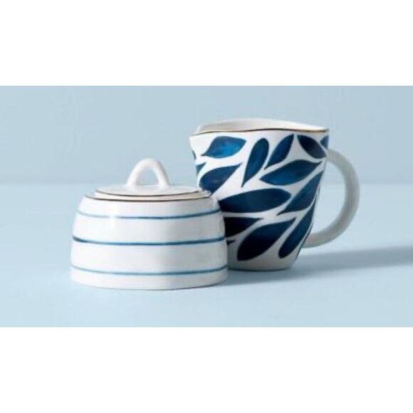 Lenox Porcelain BLUE BAY Creamer & Covered Sugar Bowl/ New - Picture 1 of 6